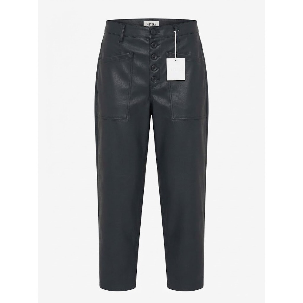 NEW Pistola Black Vegan Faux Leather High Rise Adjustable Tapered Pants Size 30